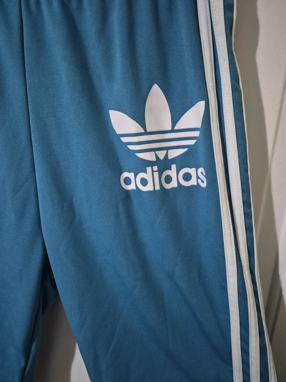 adidas Teal Blue Kids Track Joggers with White Trefoil